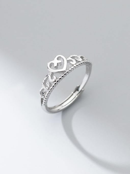 Rosh 925 Sterling Silver Hollow Heart  Crown Minimalist Band Ring 2