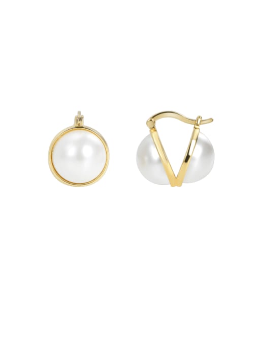 Gold double-sided Pearl Earrings Brass Imitation Pearl Geometric Minimalist Clip Earring
