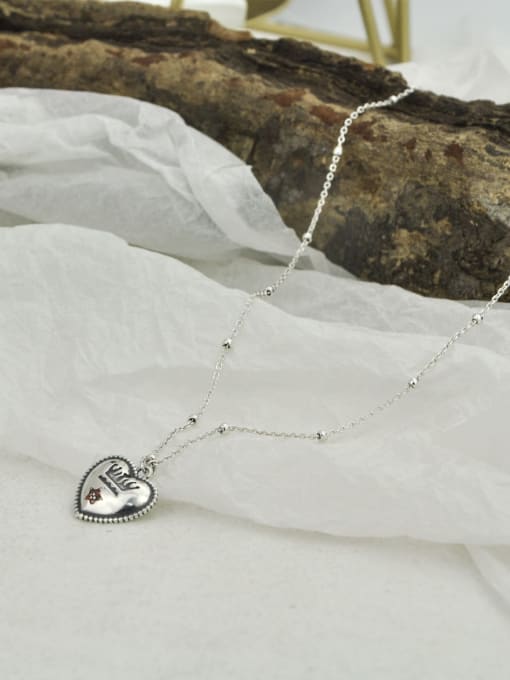 xl092 Vintage Sterling Silver With Antique Silver Plated Simplistic Heart Locket Necklace