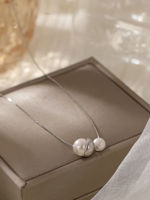 NS1020 platinum 925 Sterling Silver Imitation Pearl Minimalist  Necklace