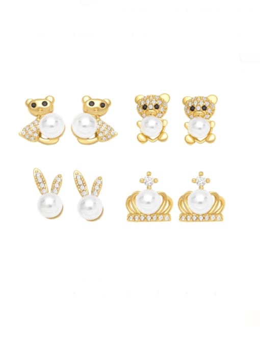 CC Brass Imitation Pearl Crown Cute Stud Earring 0