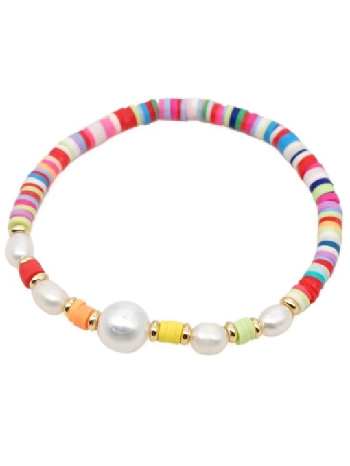 MMBEADS Freshwater Pearl Multi Color Polymer Clay Round Bohemia Stretch Bracelet 0