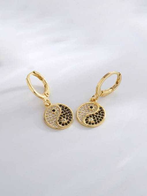 Golden Tai Chi Zircon Earrings Brass Cubic Zirconia Evil Eye Minimalist Huggie Earring