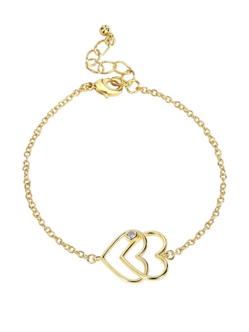 Gold double love bracelet Brass Double Hollow  Heart Minimalist Link Bracelet