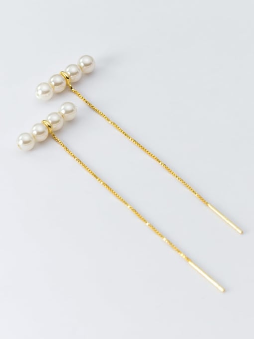 gold 925 Sterling Silver Imitation Pearl Geometric Minimalist Threader Earring