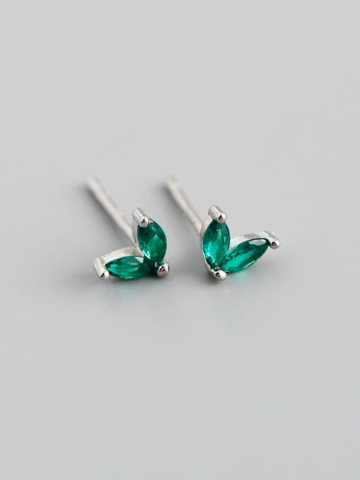 Turquoise (Platinum) 925 Sterling Silver Cubic Zirconia Leaf Minimalist Stud Earring