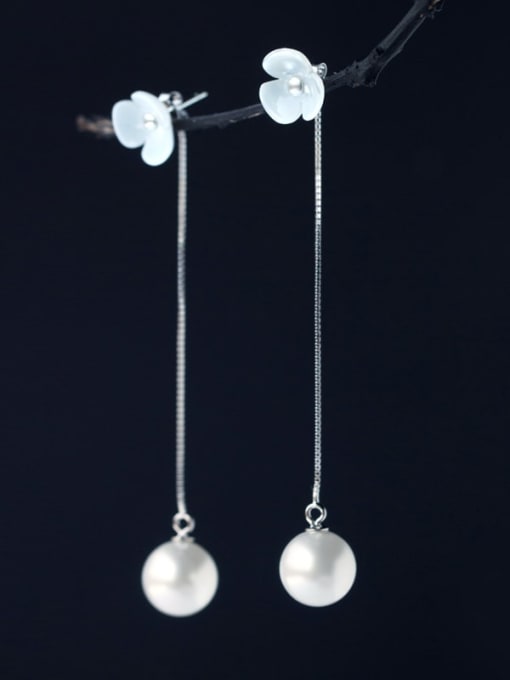 Rosh 925 Sterling Silver Imitation Pearl Flower Minimalist Drop Earring 0
