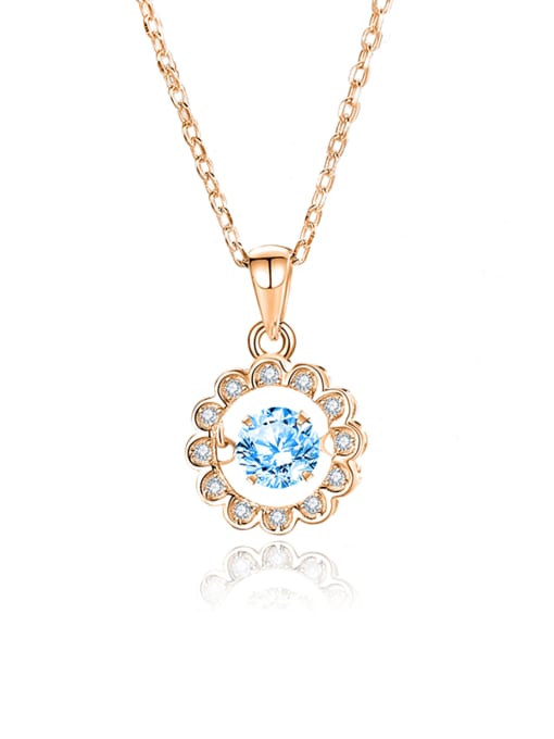 FDTD 020  Rose Gold+Blue  Zircon 925 Sterling Silver Moissanite Flower Dainty Necklace