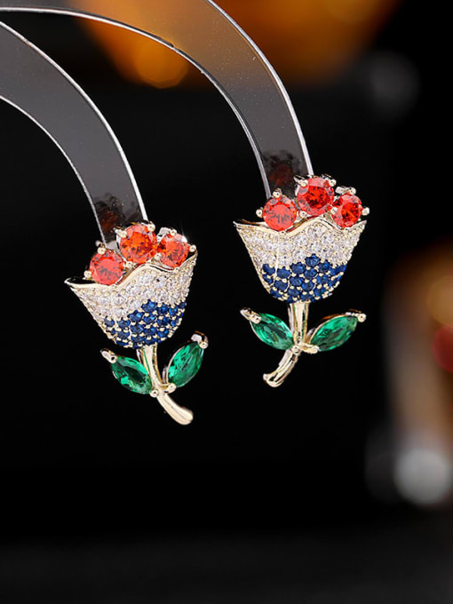 Luxu Brass Cubic Zirconia Flower Luxury Cluster Earring 2