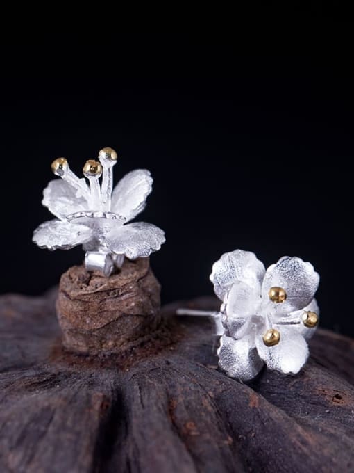 SILVER MI 925 Sterling Silver Flower Cute Stud Earring 1