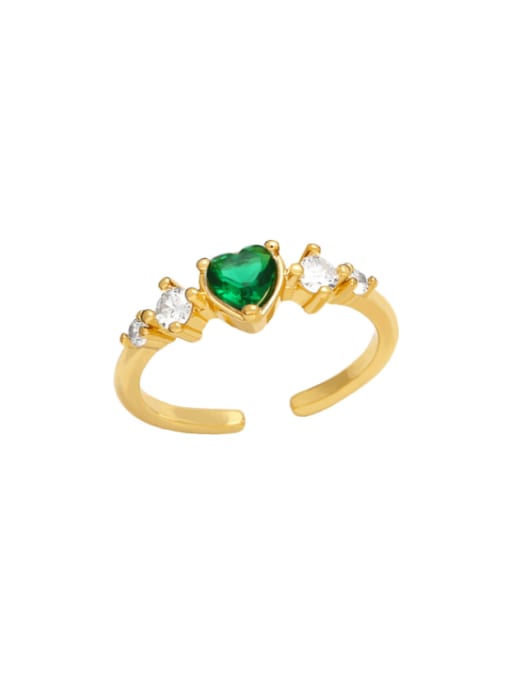green Brass Cubic Zirconia Heart Cute Band Ring