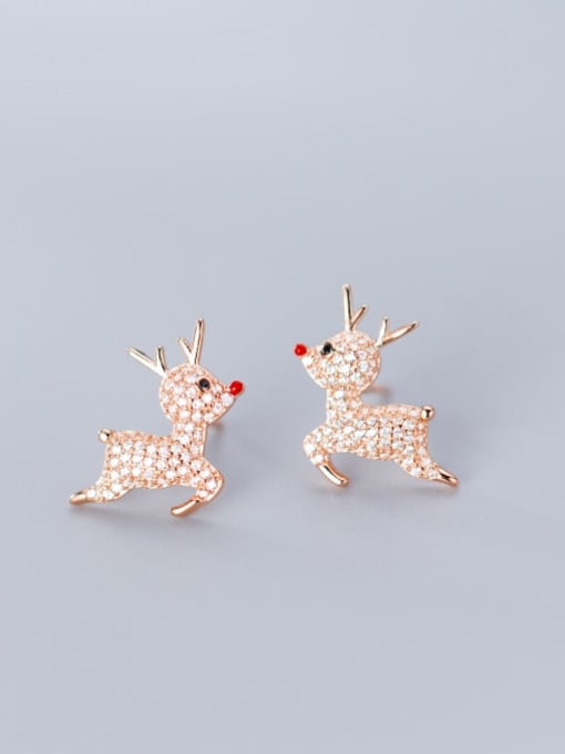Rosh 925 Sterling Silver Cute Deer Christmas Ornaments   Stud Earrings 2