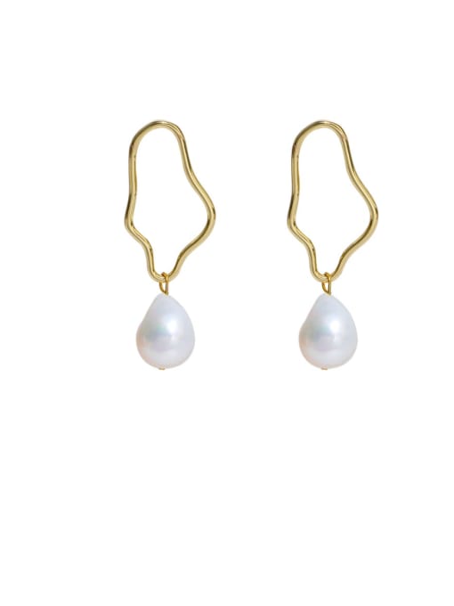 RAIN Brass Imitation Pearl Geometric Minimalist Drop Earring