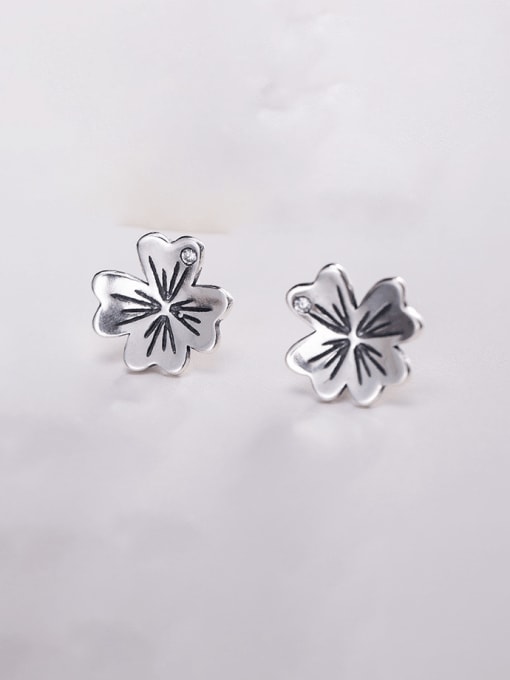 SILVER MI 925 Sterling Silver Flower Vintage Stud Earring 1