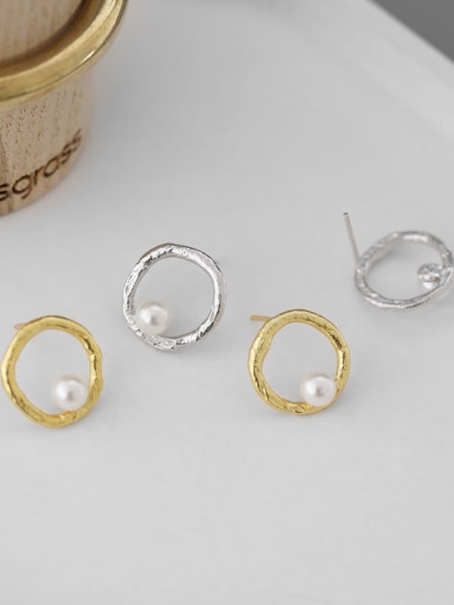 DAKA 925 sterling silver imitation pearl iterative geometry minimalist study Earring 3