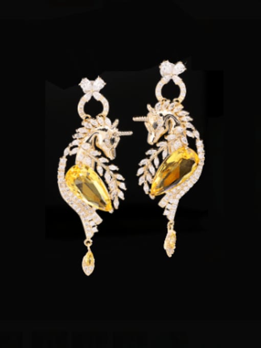 yellow Brass Cubic Zirconia Luxury Water Drop  Unicorn Cluster Earring