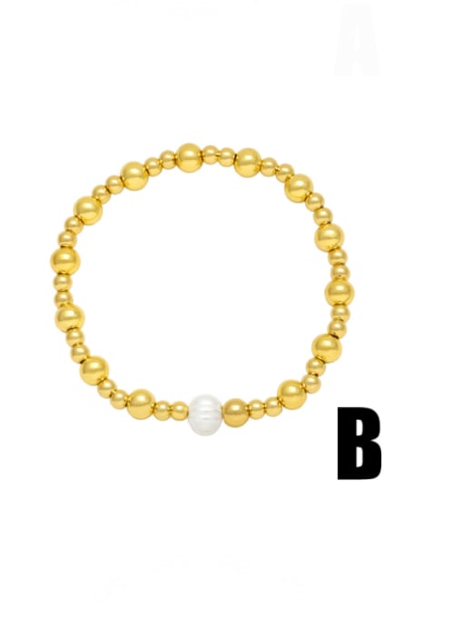 B Brass Imitation Pearl Geometric Hip Hop Beaded Bracelet