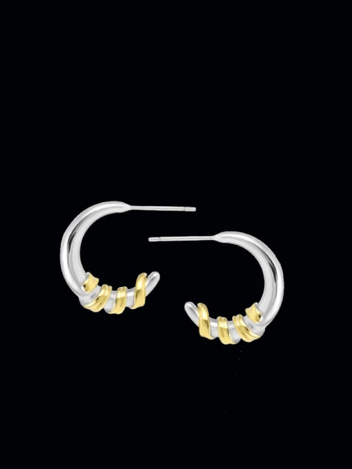 Platinum +18K gold 925 Sterling Silver Geometric Minimalist Stud Earring