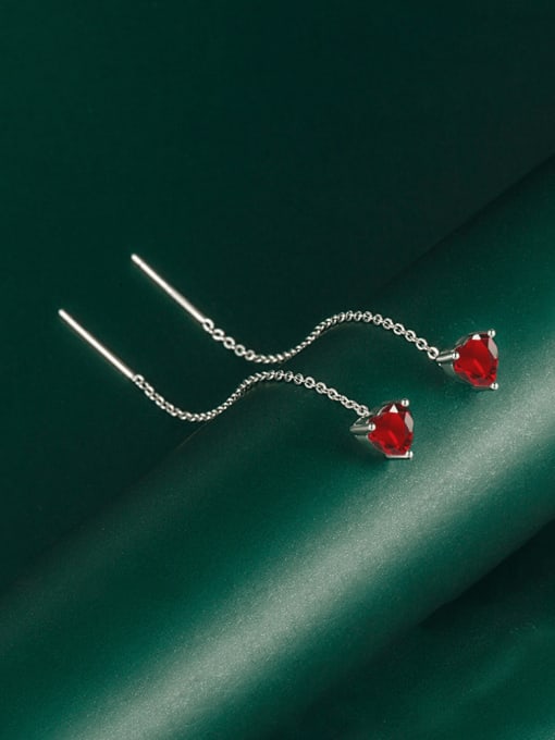 X&S Brass Cubic Zirconia Heart Tassel Minimalist Threader Earring 2