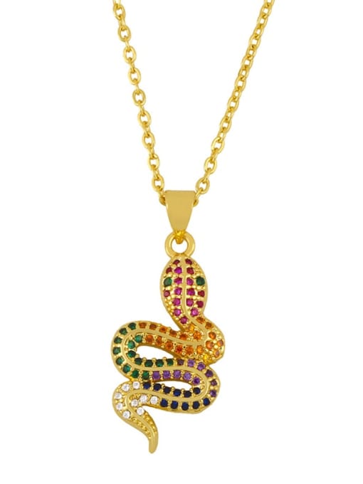 Color zirconium Brass Cubic Zirconia Snake Vintage Pendant Necklace