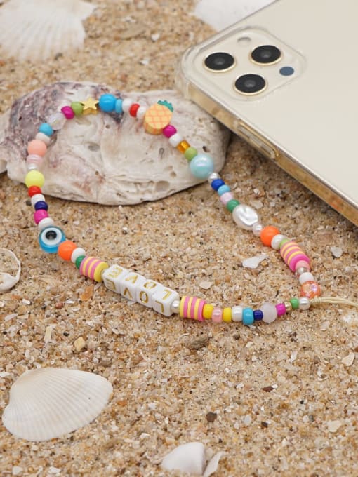 QT K210106A Imitation Pearl Multi Color Polymer Clay Weave Bohemia Mobile Phone Accessories