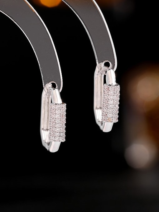 platinum Brass Cubic Zirconia Geometric Trend Huggie Earring