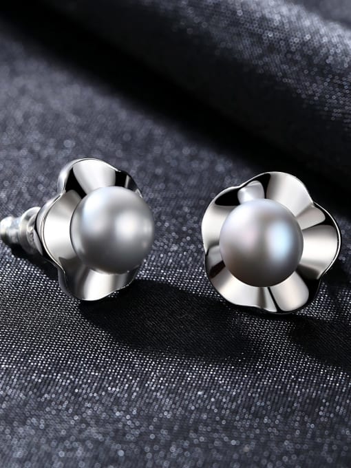 CCUI 925 Sterling Silver Imitation Pearl Multi Color Flower Classic Stud Earring 1