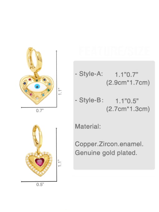 CC Brass Cubic Zirconia Evil Eye Vintage Heart Huggie Earring 4