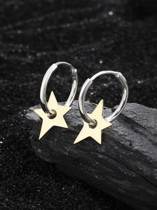 KDP1608 Gold 925 Sterling Silver Pentagram Minimalist Huggie Earring