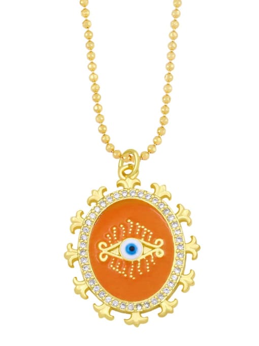 orange Brass Rhinestone Enamel Evil Eye Vintage Necklace