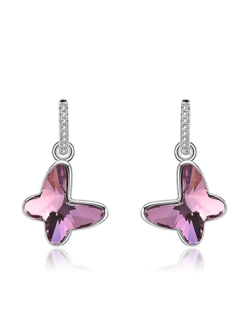 JYEH 015 (Violet) 925 Sterling Silver Austrian Crystal Butterfly Classic Huggie Earring