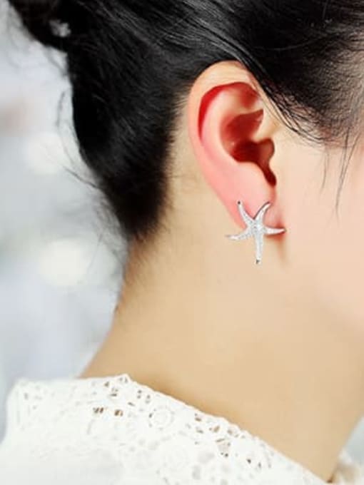 BLING SU Copper Cubic Zirconia Star Luxury Stud Earring 1