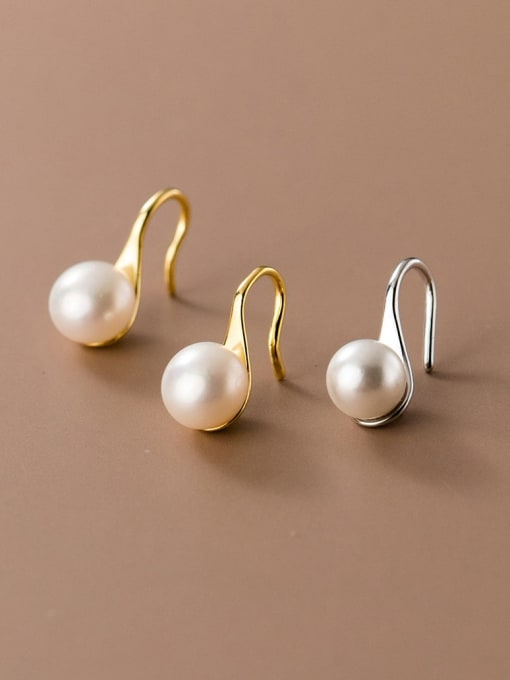Rosh 925 Sterling Silver Imitation Pearl Geometric Minimalist Hook Earring