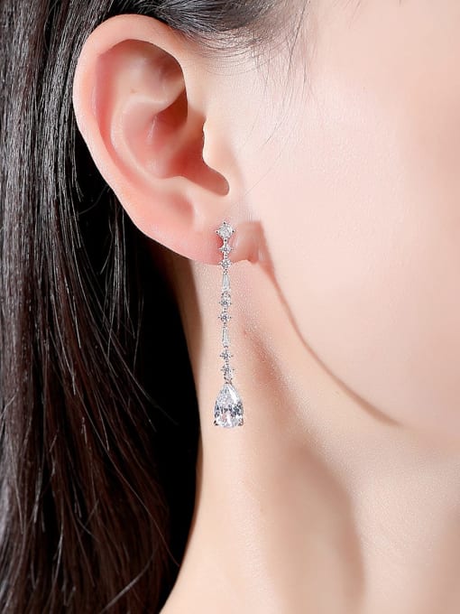 BLING SU Brass Cubic Zirconia Water Drop Dainty Cluster Earring 1