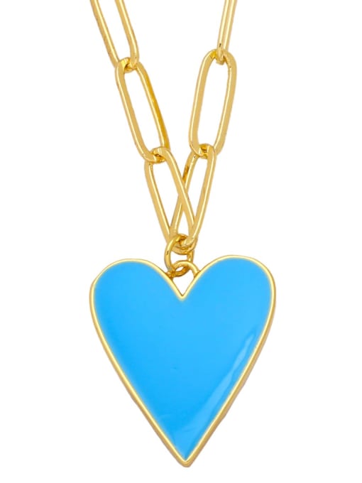 Light blue Brass Enamel  Vintage Heart Pendant Necklace