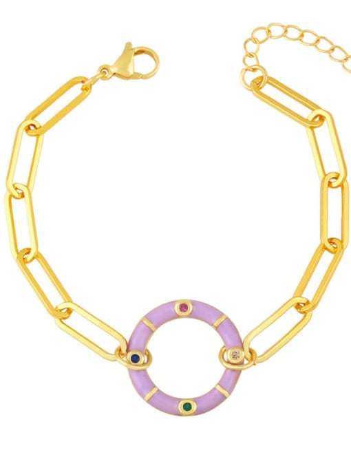 purple Brass Enamel Round Hip Hop Link Bracelet