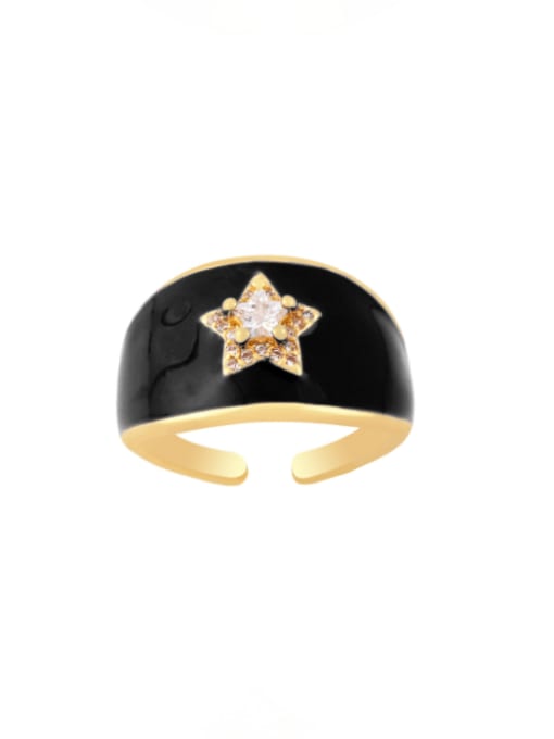 black Brass Enamel Rhinestone Star Minimalist Band Ring