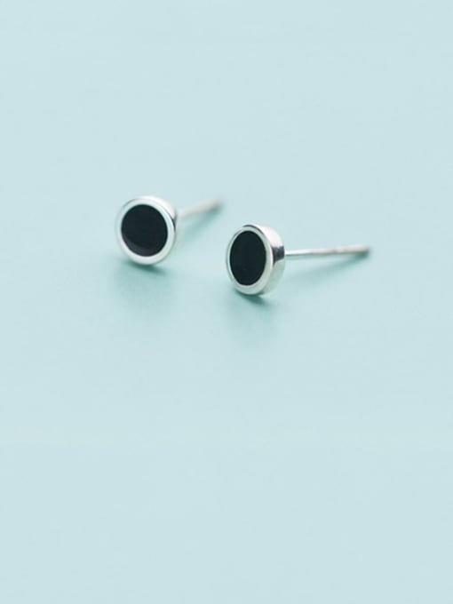 Rosh 925 Sterling Silver Black Enamel Round Minimalist Stud Earring 0