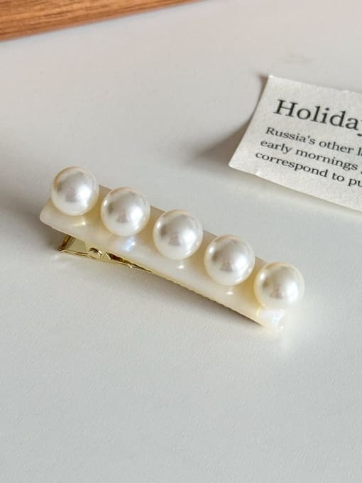 Colorful white 5.4cm Cellulose Acetate Minimalist Geometric Imitation Pearl Multi Color Hair Barrette