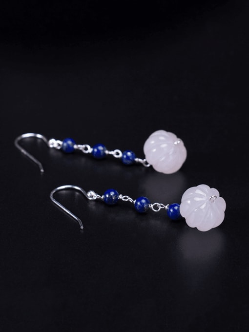 SILVER MI 925 Sterling Silver Lazurite Powder Crystal Pumpkin Bead Earrings