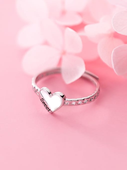 Rosh 925 Sterling Silver  Heart Minimalist free size Ring 0