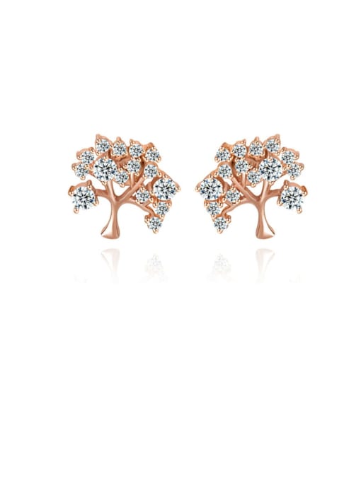 BLING SU Copper Cubic Zirconia Tree Dainty Stud Earring 0