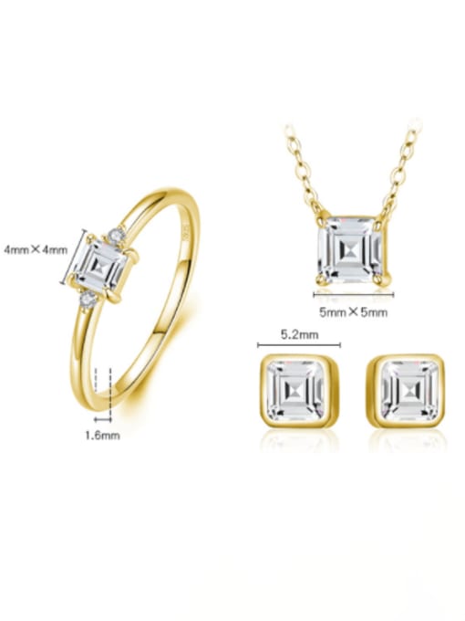 MODN 925 Sterling Silver Cubic Zirconia Minimalist Square  Earring Ring and Necklace Set 4