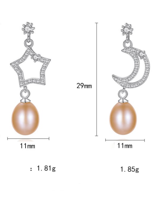 CCUI 925 Sterling Silver Freshwater Pearl White Star Moon Trend Drop Earring 4
