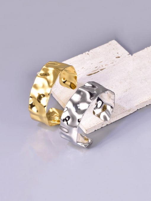 A TEEM Titanium Steel Geometric Hip Hop Cuff Bangle 0