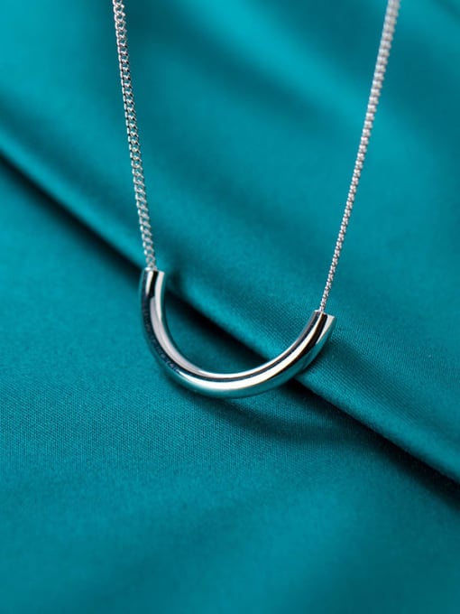 Rosh 925 Sterling Silver  Minimalist Simple smooth semicircular arc  Necklace 1