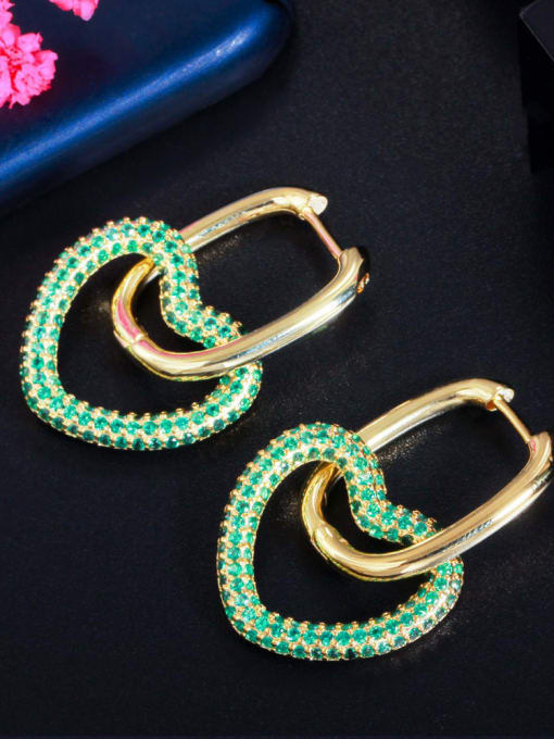 Golden green Brass Cubic Zirconia Heart Luxury Cluster Earring