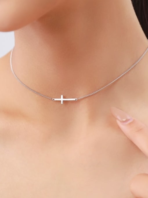 MODN 925 Sterling Silver Smooth Cross Minimalist Pendant Necklace 1