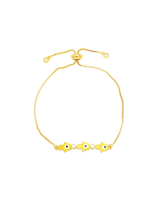 yellow Brass Enamel Palm Hip Hop Adjustable Bracelet