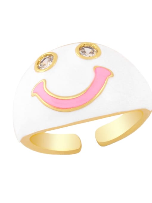 white Brass Enamel Smiley Minimalist Band Ring